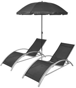 vidaXL vidaXL 3 - częściowy zestaw leżaków z parasolem, aluminium - Leżaki ogrodowe - miniaturka - grafika 2