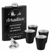 Piersiówki - Murrano Piersiówka czarna z 4 kieliszkami i grawerem dla brata na święta PIER-BK-011 - miniaturka - grafika 1