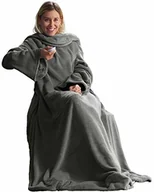 Koce - CelinaTex miękki koc z polaru (mikrofibry), z rękawami i z kieszenią na telefon komórkowy, wymiary 150 x 180 cm + 35 cm (kieszeń na stopy),  szary 5000020 - miniaturka - grafika 1