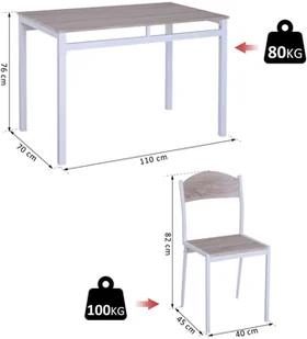 Homcom HOMCOM 5-CZĘŚCIOWY ZESTAW DO JADALNI STÓŁ I KRZESŁA szary + biały - Stoły z krzesłami - miniaturka - grafika 2