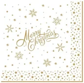 Folia, papier śniadaniowy, serwetki - Nuova R2S Easy life SERWETKI PAPIEROWE Złote gwiazdki Merry Christmas 414 GOLD - miniaturka - grafika 1