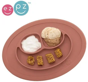 EZPZ Silikonowy Talerzyk z Podkładką Mały 2w1 Mini Mat Brązowy - Miseczki i talerzyki dla dzieci - miniaturka - grafika 11