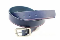 Paski - Pas-Max Pasek Skórzany (PL) Skóra Naturalna Licowa EXTRA 40 mm Granatowy Z Czerwoną I Białą Nitką - miniaturka - grafika 1