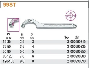 Beta KLUCZ HAKOWY Z BOLCEM PRZEGUB. 50-80MM 99ST/50-80 - Klucze i nasadki - miniaturka - grafika 2