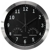 Zegary - Perel Perel ALUMINIOWY ZEGAR ŚCIENNY Z TERMOMETREM I HIGROMETREM -  35,5 cm sterowany DCF WC118 - miniaturka - grafika 1