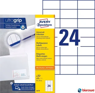 Avery Etykiety uniwersalne Zweckform trwałe 70 x 37 mm, 24 etykiety/A4 ZW174 - Etykiety do drukarek - miniaturka - grafika 2