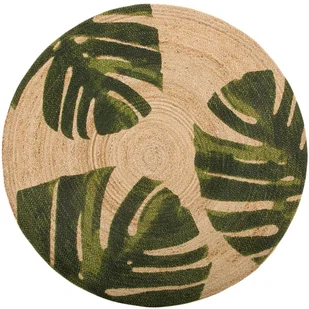 Beliani Dywan w liście monstery 140 cm beżowy z zielonym INCIK - Dywany - miniaturka - grafika 2