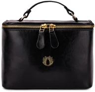 Kosmetyczki, organizery i kuferki - Solier Gold for Women Skórzana kosmetyczka damska FK01 Solier czarna - miniaturka - grafika 1