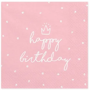 PartyDeco Serwetki "Happy Birthday", różowe, 33 cm, 20 szt SP33-15-081J - Gadżety dla niej i dla niego - miniaturka - grafika 2