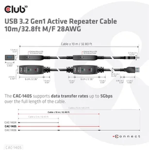 Club 3D USB 3.2 Gen1 aktywny przedłużacz 10 metrów szt./B. 28 AWG CAC-1405 - Kable USB - miniaturka - grafika 5