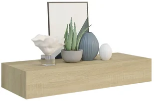 VidaXL Lumarko Półka ścienna z szufladą, kolor dębu, 60 x 23,5 x 10 cm, MDF 330261 VidaXL - Półki do salonu - miniaturka - grafika 3