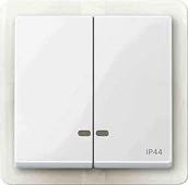 Wyłączniki światła i elektryczne - Merten meg3424 0319 podwójne przełącznik kołyskowy z okienko kontrolne IP44, biel polarna połyskująca, system M - miniaturka - grafika 1