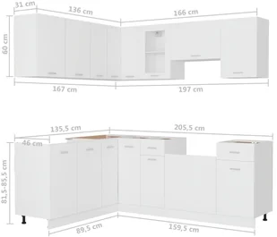 vidaXL vidaXL 11-cz. zestaw szafek kuchennych, biały, płyta wiórowa - Meble kuchenne - miniaturka - grafika 11
