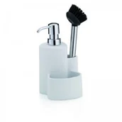 Ściereczki, gąbki, czyściki - Kela Purana - ceramiczny dozownik do mydła ze szczotką do naczyń, biały, KE-12080 - miniaturka - grafika 1