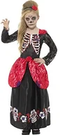 Stroje karnawałowe - Smiffys smiffy kroki  dziewcząt Deluxe dzień Zmarłych kostium dla dzieci, sukienka i opaska na włosy, czarna, m, czarny - miniaturka - grafika 1