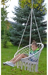 SASKA GARDEN Hamak ażurowy fotel wiszący 80x60cm z poduszką ecru - Fotele ogrodowe wiszące - miniaturka - grafika 7