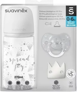 Suavinex Zestaw butelka 270ml + smoczek 0-6m + klips szara korona Spread Joy 0077071 - Butelki dla niemowląt Suavinex Zestaw butelka 270ml + smoczek 0-6m + klips szara korona Spread Joy 0077071 - Butelki dla niemowląt - miniaturka - grafika 1