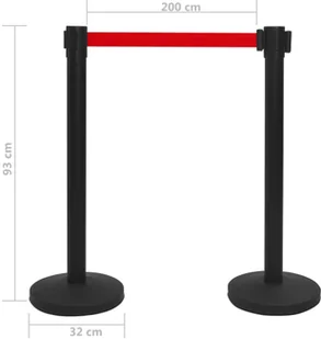 vidaXL Słupki odgradzające z taśmą, stal, czarne vidaXL - Zabezpieczenia dla dzieci - miniaturka - grafika 5