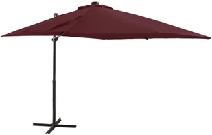 vidaXL Parasol wiszący ze słupkiem i oświetleniem LED, bordowy, 250 cm 312326 - Parasole ogrodowe - miniaturka - grafika 2