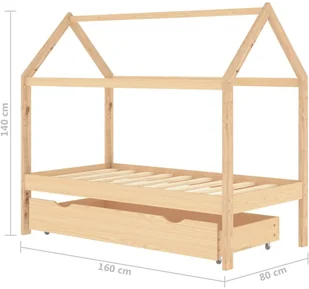 VidaXL Rama łóżka dziecięcego z szufladą, sosnowa, 80x160 cm - Łóżka dla dzieci i młodzieży - miniaturka - grafika 8