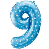 Balony i akcesoria - GoDan Balon foliowy cyfra 9 26" niebieskie gwiazdki HS-C26N9 - miniaturka - grafika 1