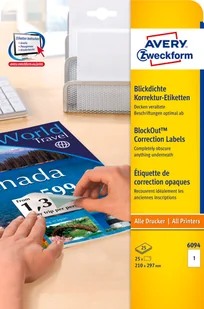 Avery Zweckform Etykiety korekcyjne Zweckform; A4, 25 ark./op., 210 x 297 mm, białe 6094 - Etykiety do drukarek - miniaturka - grafika 2