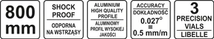 Yato POZIOMNICA 800 MM 3 LIBELLE YT-30072 YT-30072 - Poziomice, łaty, miary - miniaturka - grafika 4