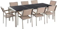 Meble ogrodowe - Beliani Zestaw ogrodowy stół granitowy dzielony blat czarny i 8 krzeseł beżowych GROSSETO 34050 34050 - miniaturka - grafika 1