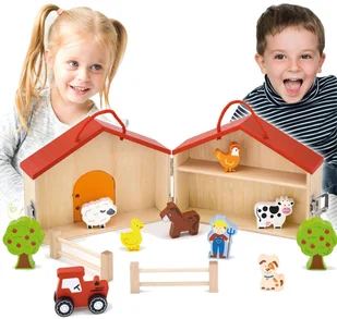 Viga Toys Dwupiętrowa Farma Drewniana Viga Toys Zagroda Zwierzęta Figurki 13 Elementów 51618 - Figurki dla dzieci - miniaturka - grafika 4