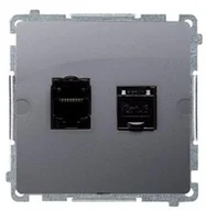 Gniazdka elektryczne - Kontakt Simon Kontakt_Simon Gniazdo komputerowe RJ45. kategoria 6. podwójne ekranowane z przesłoną przeciwkurzową (moduł). Montaż na łapki lub wkręty srebrny mat BM62E.01/43 - miniaturka - grafika 1