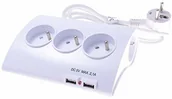 Inne - PremiumCord Listwa zasilająca Premium Cord 2 m z 2 x USB, 5-krotna, wysokiej jakości kabel przedłużający 230 V, 5 gniazd obracanych o 45° z zabezpieczeniem przed dziećmi, wskaźnik LED, USB maks. 2,1 A, kolor biał - miniaturka - grafika 1