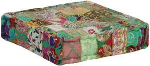 vidaXL Kwadratowy puf patchworkowy, bawełna, 50x50x12 cm, zielony - Pufy i podnóżki - miniaturka - grafika 3