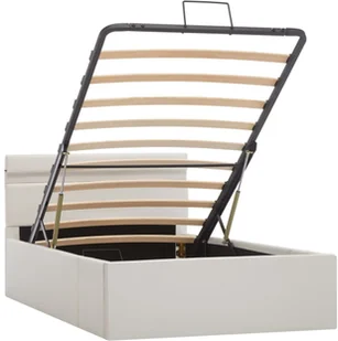 vidaXL Rama łóżka z podnośnikiem i LED, biała, ekoskóra, 100 x 200 cm - Łóżka - miniaturka - grafika 3