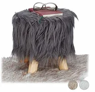 Pufy i podnóżki - Relaxdays taboret ze sztucznego futra, puszysty, 4 drewniane nogi, tapicerowany podnóżek, sztuczne futro, okrągły, dekoracyjny taboret wys. x śr.: 31 x 31 cm, szary, rozmiar - miniaturka - grafika 1