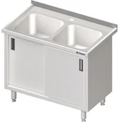Stoły gastronomiczne - Stalgast Stół ze zlewem dwukomorowym drzwi suwane W1000xD600xH850 mm (980896100) - miniaturka - grafika 1