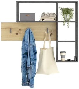 vidaXL FMD FMD Wieszak na płaszcze, ścienny, 4 półki, antracytowo-dębowy 433870 - Wieszaki i stojaki - miniaturka - grafika 3