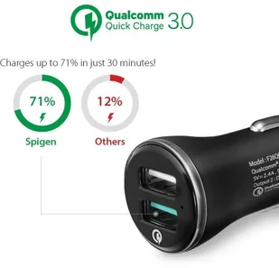 Spigen Ładowarka samochodowa Spigen Quick Charge 3.0 Car Charger F27QC 2x USB, czarna 000CG20643 - Ładowarki samochodowe - miniaturka - grafika 10