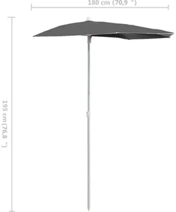vidaXL Półokrągły parasol ogrodowy na słupku, 180x90 cm, antracytowy vidaXL - Parasole ogrodowe - miniaturka - grafika 9