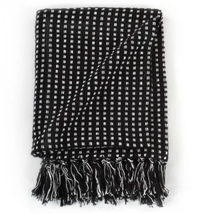 vidaXL Bawełniana narzuta w kratkę, 220 x 250 cm, czarna - Narzuty - miniaturka - grafika 5