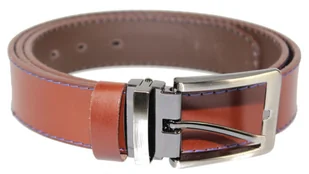 Complex (PL) Pasek Męski Skórzany (PL) Skóra Licowa EXTRA 35 mm BRĄZOWY NIEBIESKA NITKA Klamra Nowoczesna - Paski - miniaturka - grafika 4