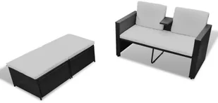 vidaXL 4-cz. zestaw wypoczynkowy do ogrodu, poduszki, rattan PE czarny 40737 - Meble ogrodowe - miniaturka - grafika 5