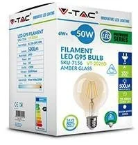 V-TAC Żarówka LED 6W Filament E27 Kula G95 Bursztyn Ściemnialna VT-2026D 2200K 600lm - Żarówki LED - miniaturka - grafika 3