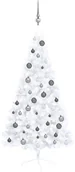 Choinki - vidaXL vidaXL Sztuczna choinka z LED i bombkami, połówka, biała, 150 cm - miniaturka - grafika 1
