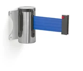 Wyposażenie miejsc publicznych - AJ Produkty Taśmowy system wygradzający, 2300 mm, stal szczotkowana, niebieska taśma - miniaturka - grafika 1