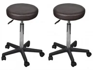 Taborety i hokery - Brązowy zestaw dwóch tapicerowanych taboretów na kółkach W6-B81 - miniaturka - grafika 1