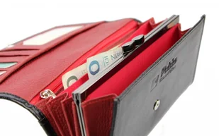 PolskaGalanteria.pl Portfel Damski PolskaGalanteria Z Wstawką Długi Max z Klamrą Skóra Naturalna CZARNY Z CZERWONYM KP D18-WST - Portfele - miniaturka - grafika 5