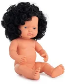 Lalki dla dziewczynek - Miniland Miniland Lalki europejska lalka niemowlęca dziewczynka z czarnymi lokami 38 cm z miękkiego winylu w przezroczystej torebce (31232) 31232 - miniaturka - grafika 1