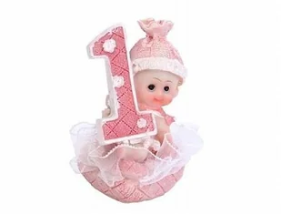Party Deco Figurka dziewczynka 1 urodziny różowa - 7 cm DF10D - Baby shower i roczek - miniaturka - grafika 3