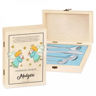 Murrano Zestaw Sztućców Dla Dzieci W Drewnianym Etui Nadruk Aniołki SZT-ANIMALS_DRW-UV-036 - Sztućce dla dzieci - miniaturka - grafika 2