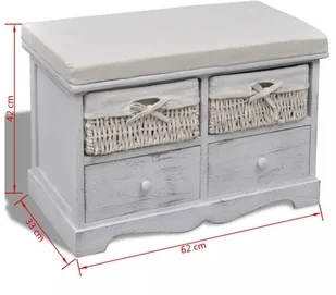 vidaXL vidaXL Ławka drewniana z 4 szufladami oraz poduszką (biała) - Ławki do przedpokoju - miniaturka - grafika 8